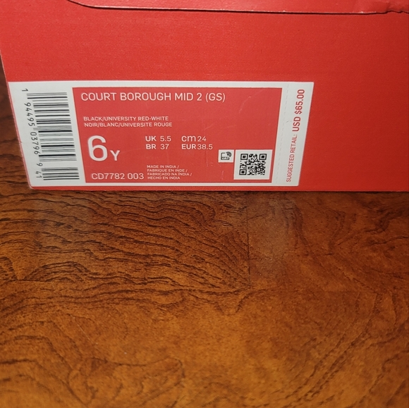 Nike Court Borough Mid 2 Red Black White Shoes Sneakers - Picture 7 of 11